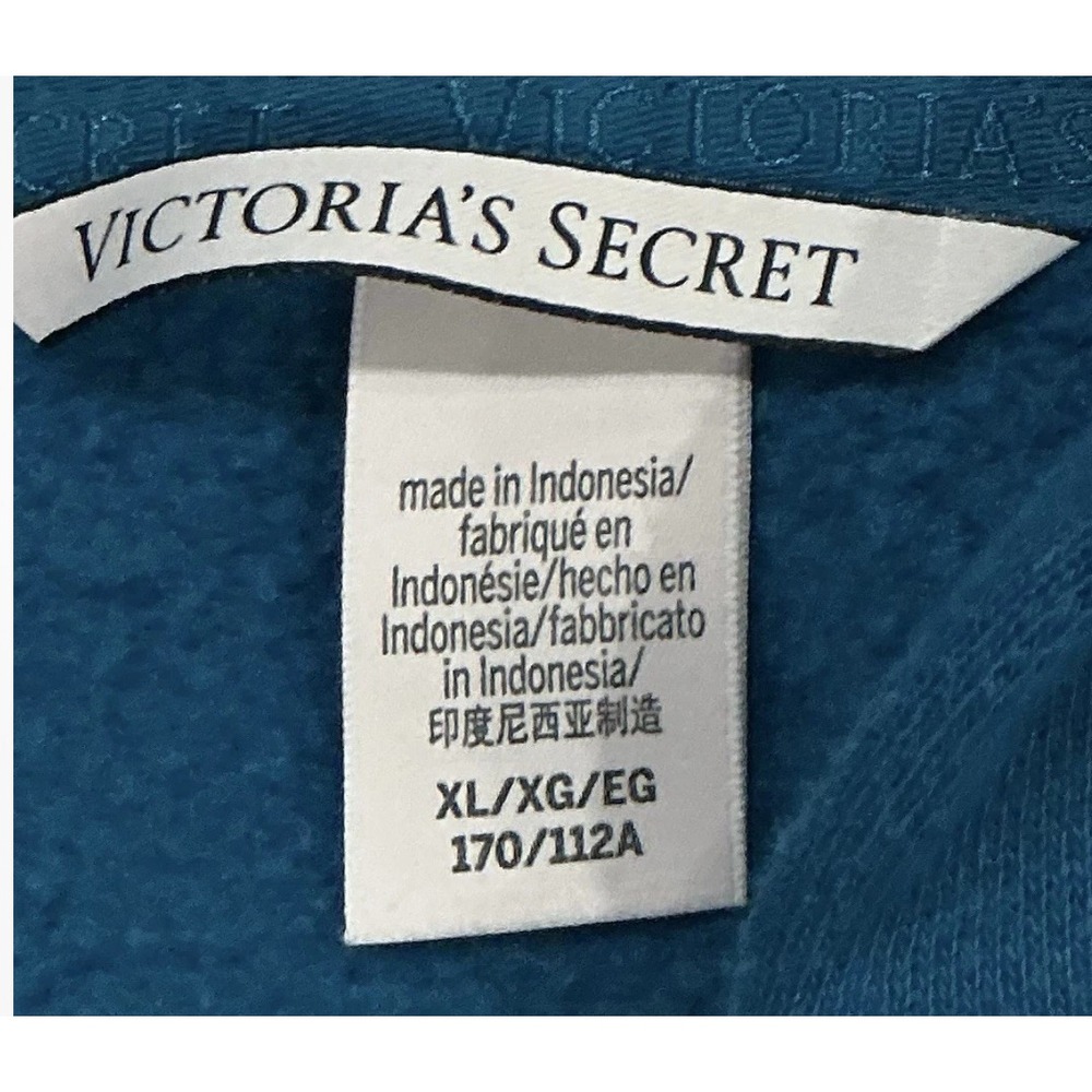 Victorias Secret Crop Hoodie Womens XL Blue Lace Up Fleece Lined - Picture 3 of 6